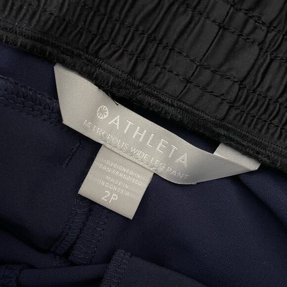 Athleta Women's Metropolis Wide Leg Pants Navy Black 2 Petite Track Travel - Picture 7 of 10